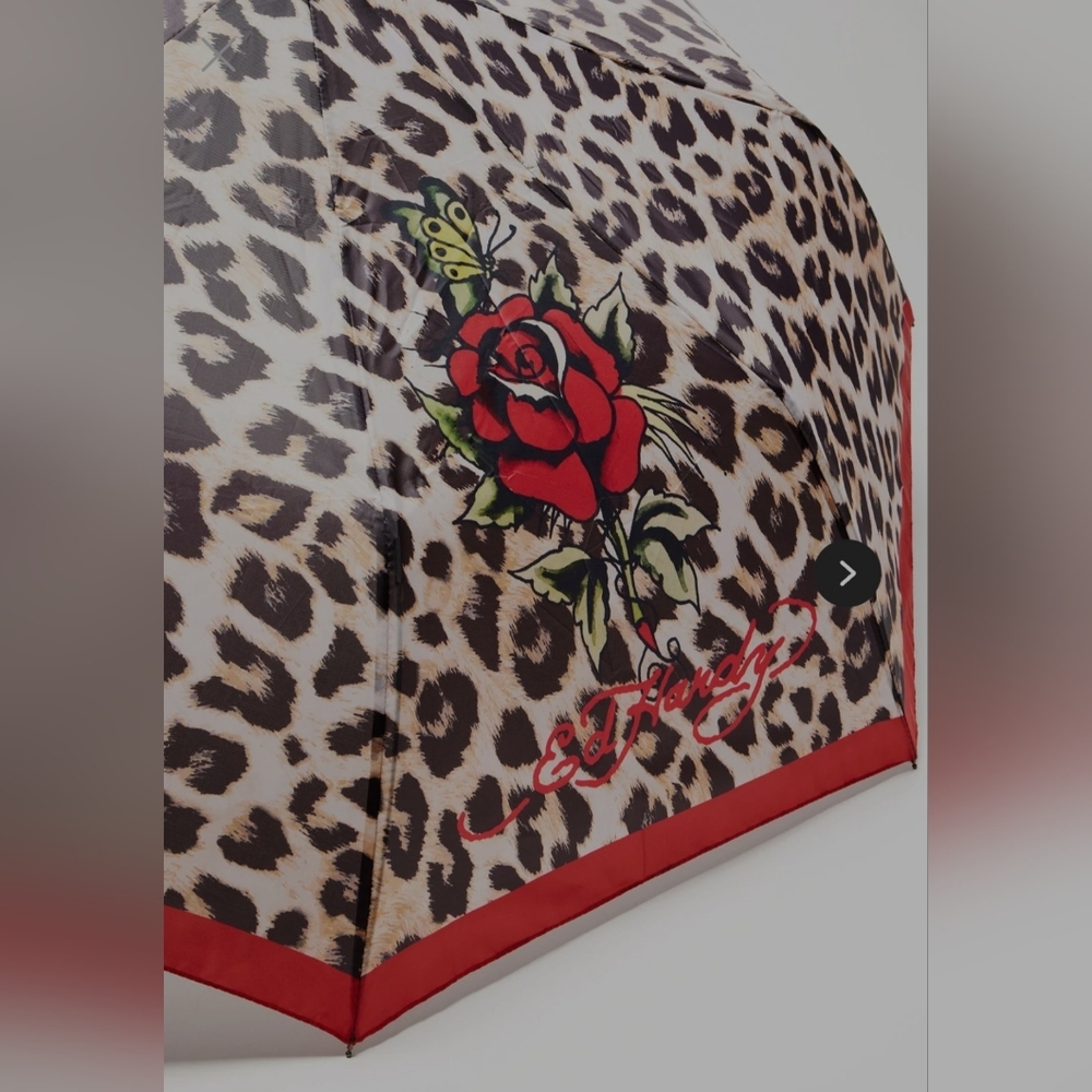 Ed Hardy Leopard and Red Rose Umbrella